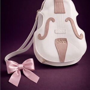 Elegant White and Pink Violin-Shaped Women's Bag